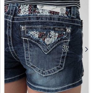 Miss Me Embellished Lace Mid Rise Slim Shorts